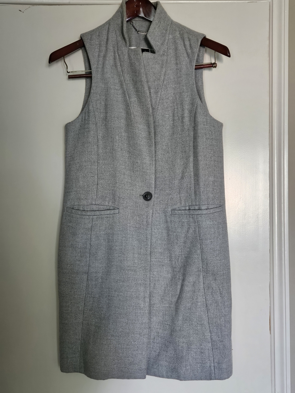 White House Black Market Light Gray Long Sleeveless Vest